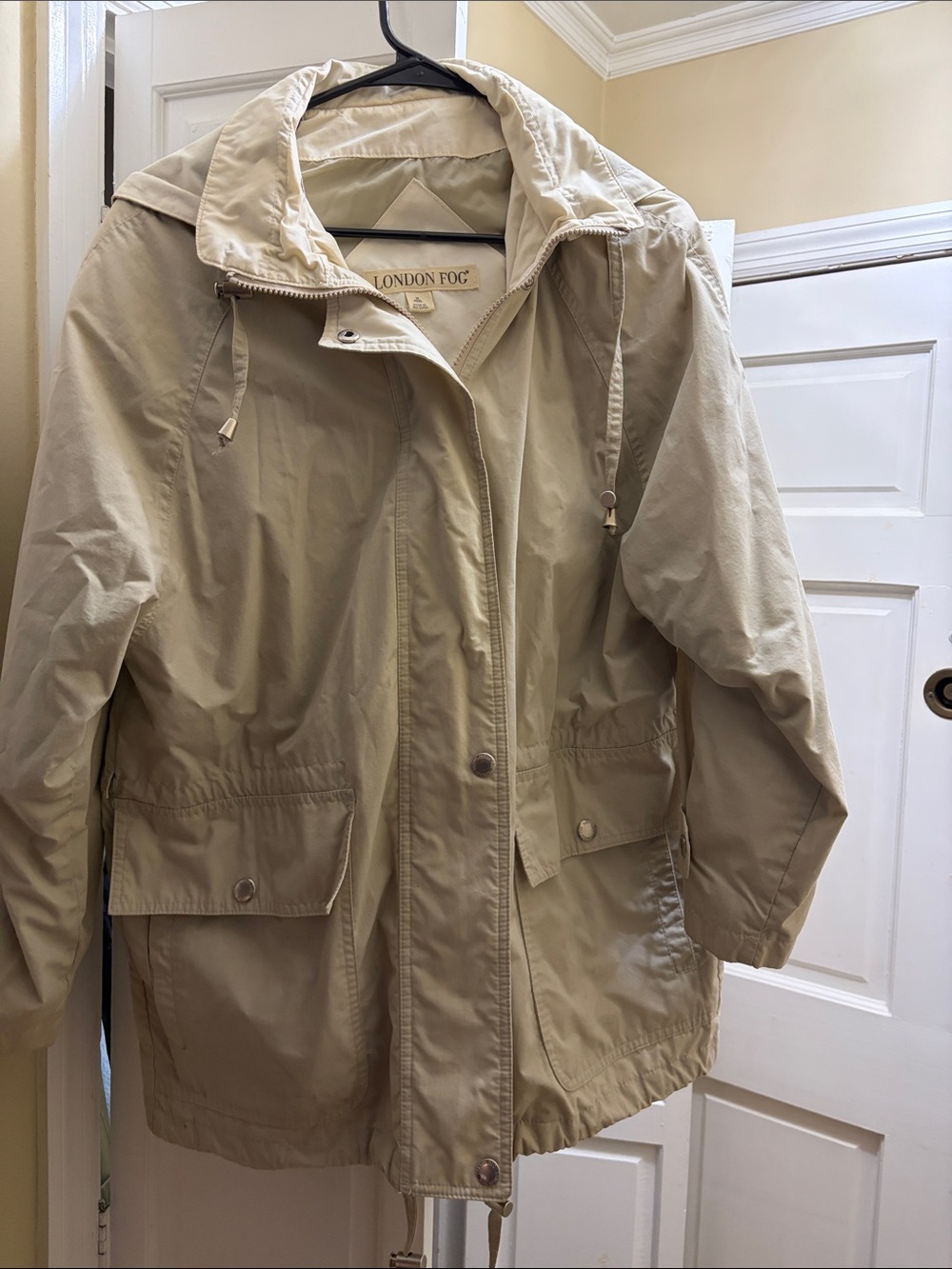 London Fog Light Beige Hooded Trench Jacket